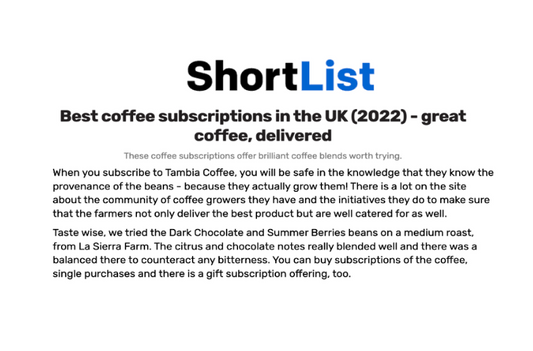 “Best Subscription” ideas include Tambia Coffee!